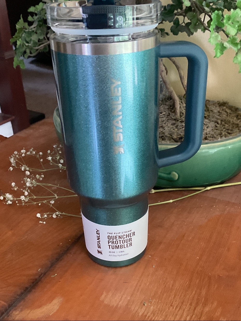 Stanley Shimmer Teal Travel Tumbler with Handle